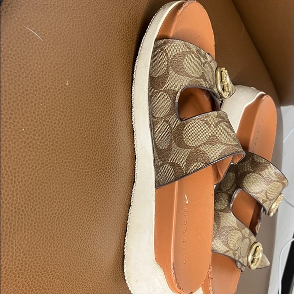 Coach Brown Signature Canvas Double-Strap Slide Sandals with Gold Buckles - Picture 7 of 7